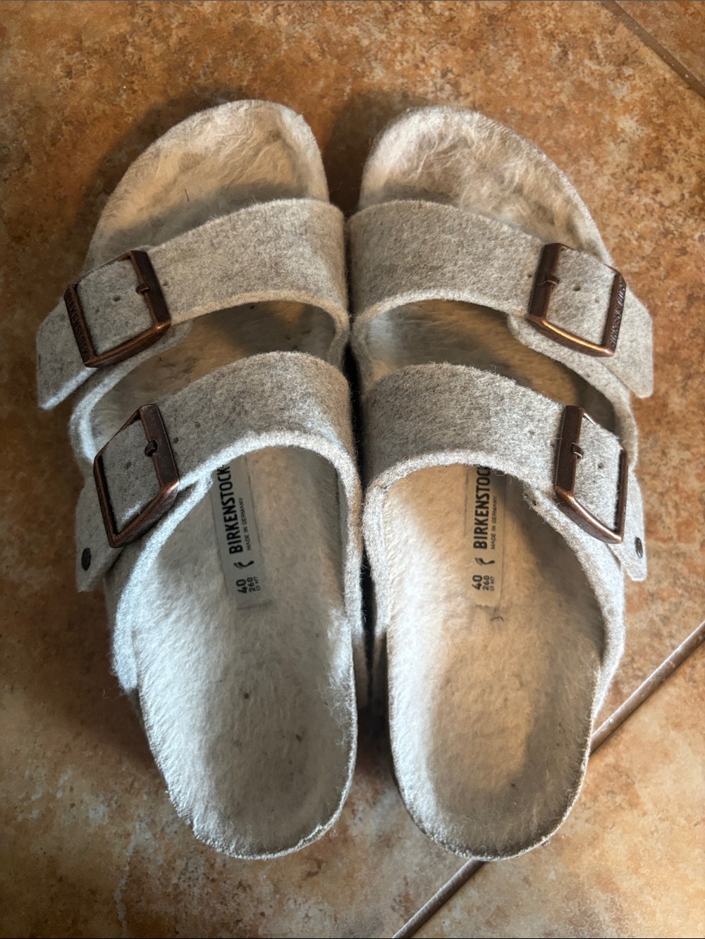 Birkenstock  Two-Strap Wool-Feel Sandals in Light Grey
